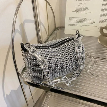 Allover Rhinestone Bucket Bag, Glitter Chain Prom Purse, Women&