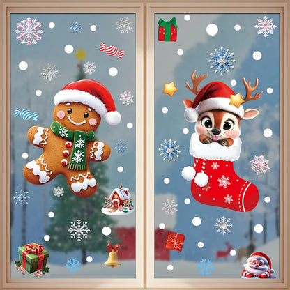 Christmas decorations, gingerbread figurines, snowmen, snowflake glass stickers, Christmas party decorations