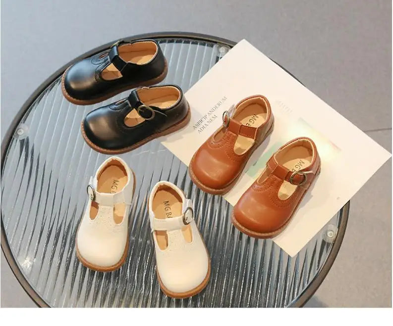 T-strap Girls Oxfords Spring Autumn Kids Soft PU Leather Shoes For Girl School Children Princess Dress Shoes Black, Brown, White