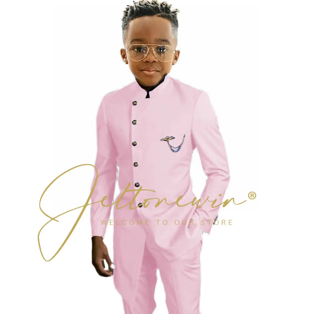 Royal Blue African Design Boys Suits Set For Wedding Formal Tuxedo Kids Costume Piano Performance Children Tailor Made