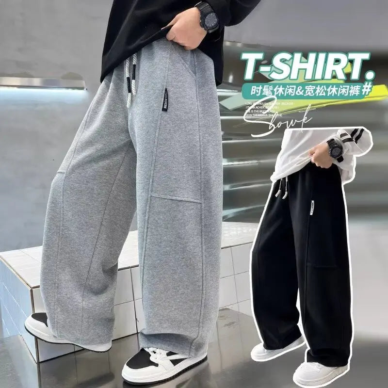 Crisluvᵀᴹ Boys Wide‑Leg Sweatpants 5–14Y – Elastic Waist Spring Streetwear Pants