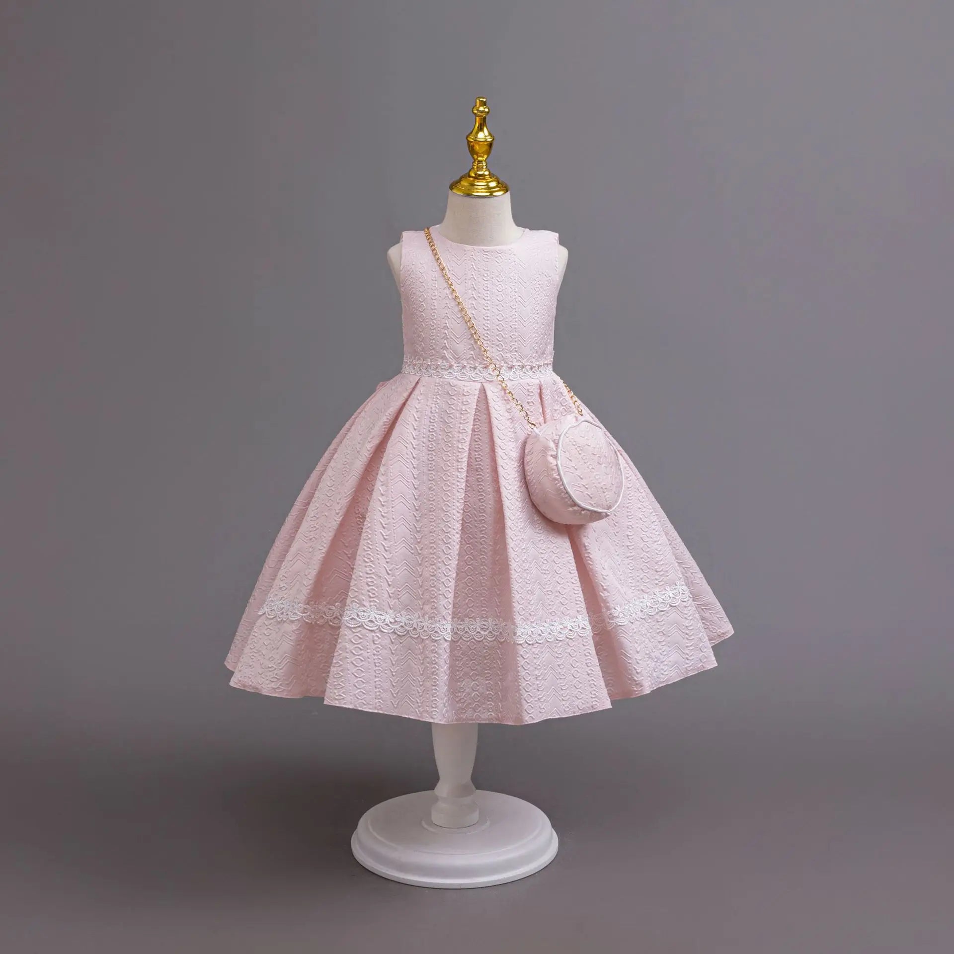 HETISO Autumn/Winter Long Sleeve Girl Party Dress Elegant Lace Christmas Formal Gown Gift with Bag for Kids Children 2-8Y