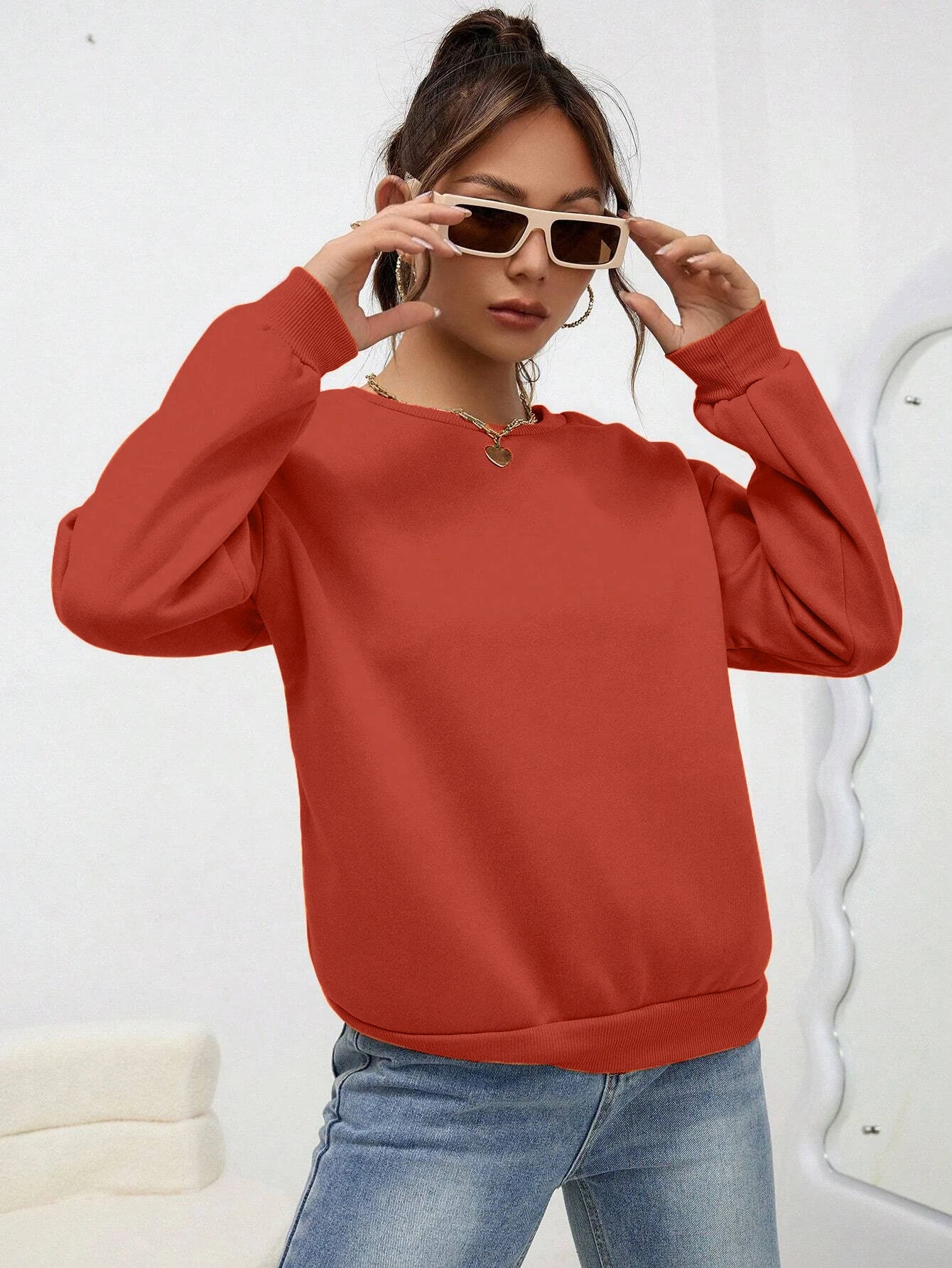 Women’s Casual Solid Color Hoodie – Loose Crewneck Autumn Pullover