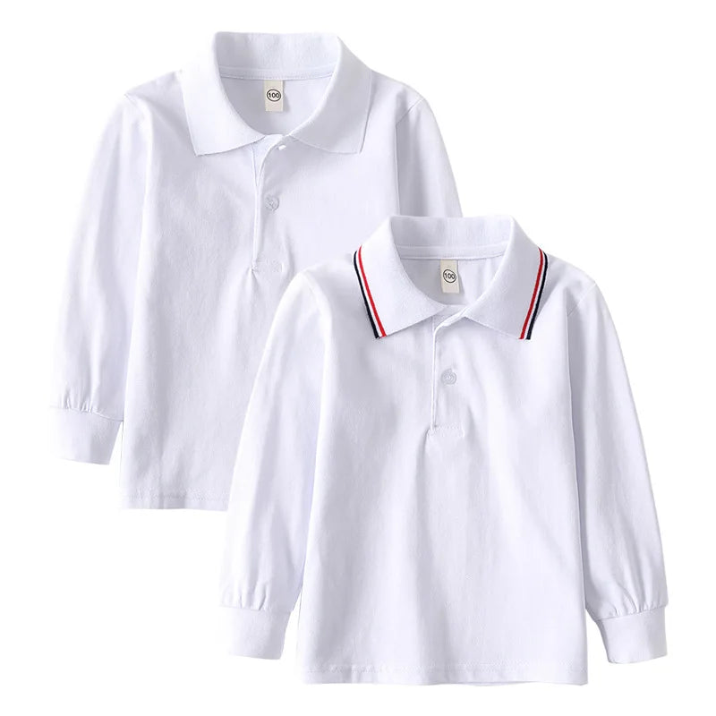 Children Long Sleeve Cotton School Uniform White