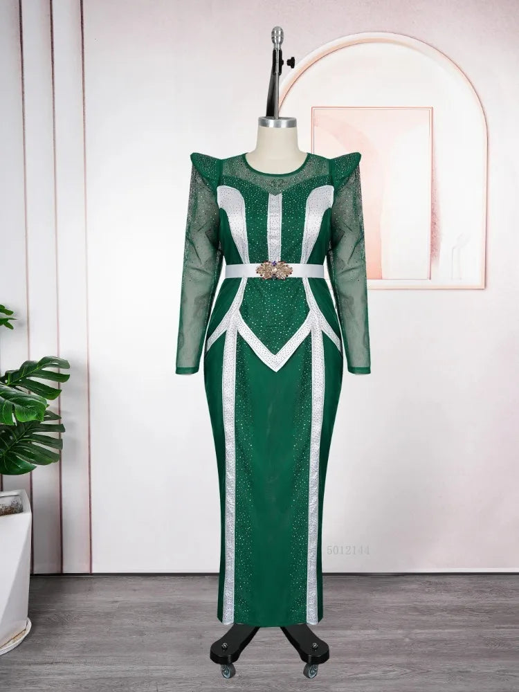 Plus Size African Party Dresses for Women Dashiki Diamond Pleated Long Dress Elegant Turkey Muslim Wedding Evening Gown 2026