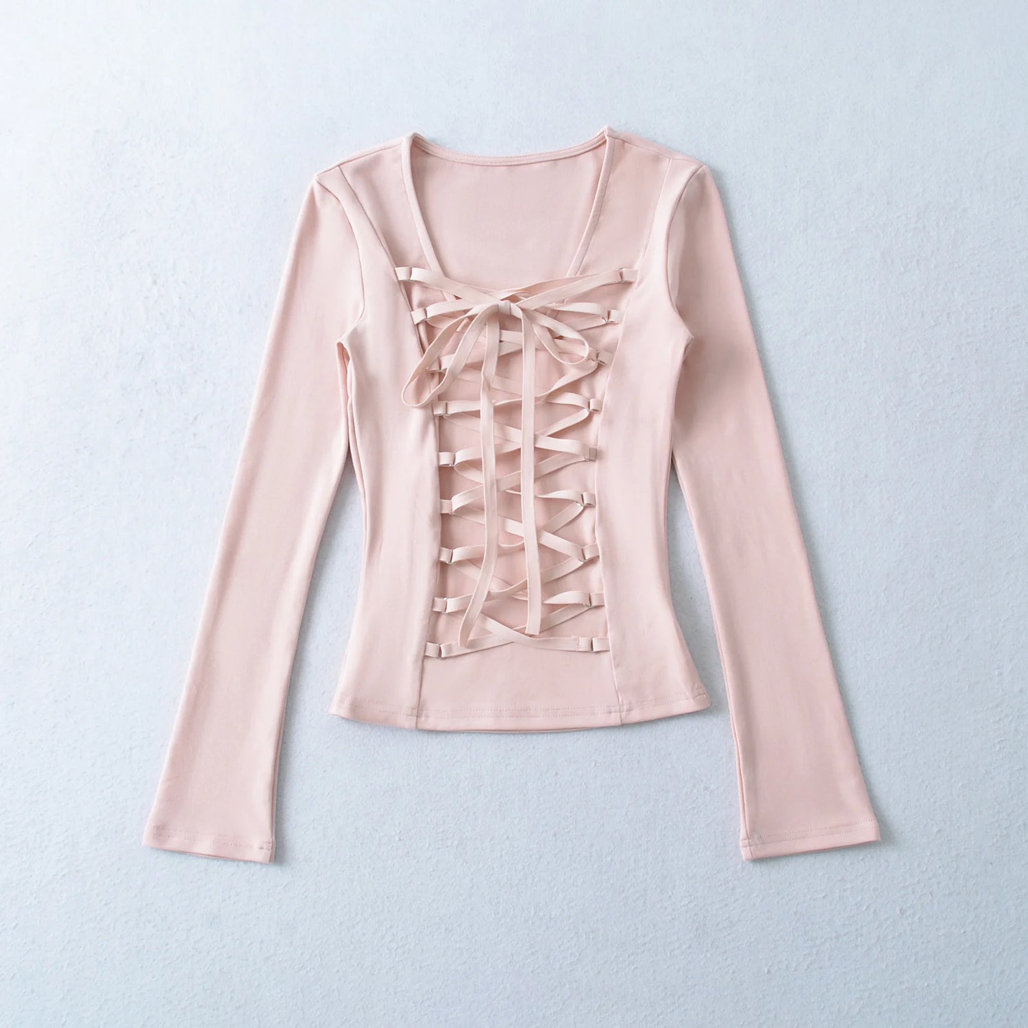 Crisluvᵀᴹ Women’s Y2K Lace-Up V-Neck Cropped Long Sleeve Top