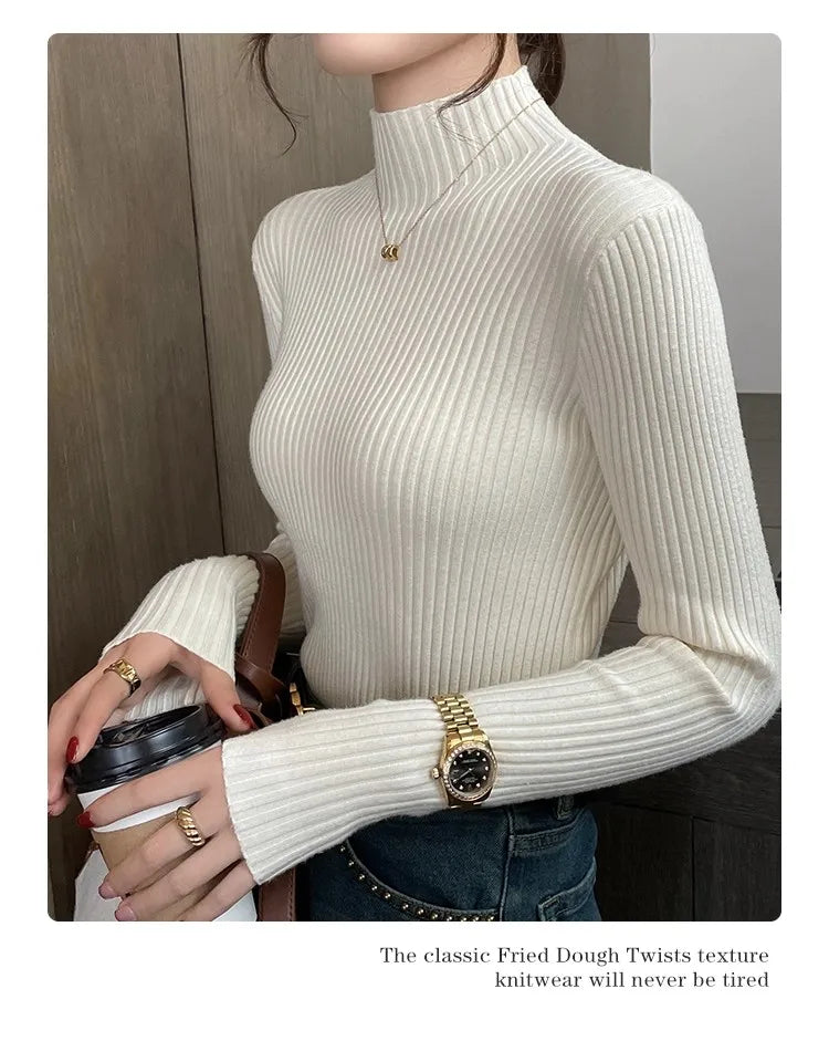 Chic Women’s Turtleneck Knit Sweater – Autumn Winter Slim Pullover