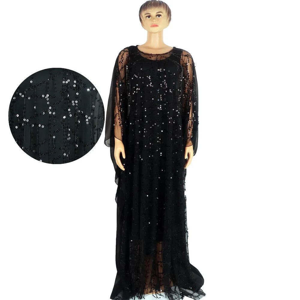 African Sequin Chiffon Maxi Dress Plus Size