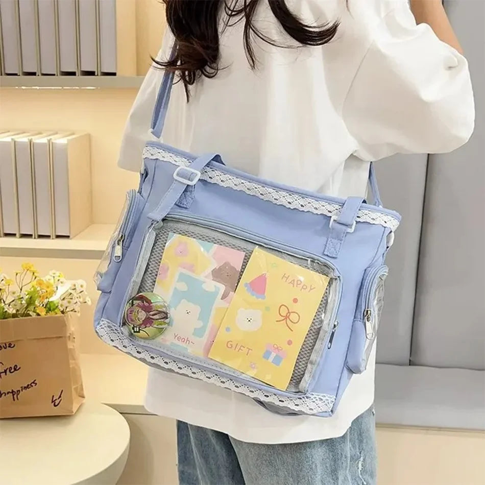 Japan Style Preppy Messenger Bag with Cute Bow Anime Shoulder Crossbody Bag For Sweet JK Girls Tote Bag