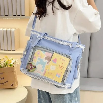 Japan Style Preppy Messenger Bag with Cute Bow Anime Shoulder Crossbody Bag For Sweet JK Girls Tote Bag
