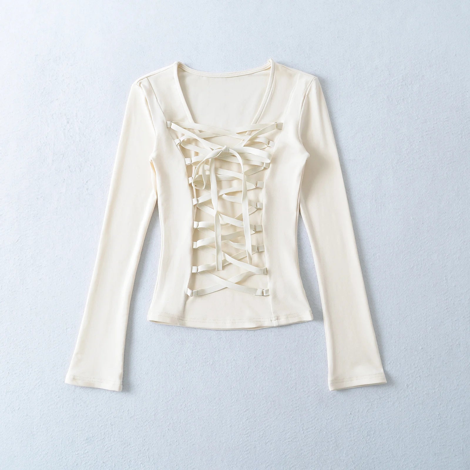 Crisluvᵀᴹ Women’s Y2K Lace-Up V-Neck Cropped Long Sleeve Top