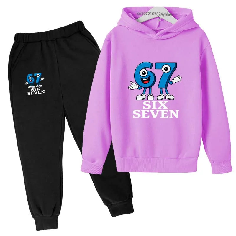 Six Seven Funny Number Cartoon Print Kids Spring Autumn Casual 2Pcs Hoodie+Jogging Pants Tracksuits 2-13Years Boys Girls Clothes