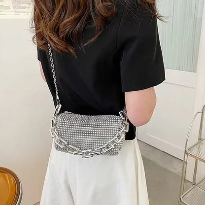 Allover Rhinestone Bucket Bag, Glitter Chain Prom Purse, Women&