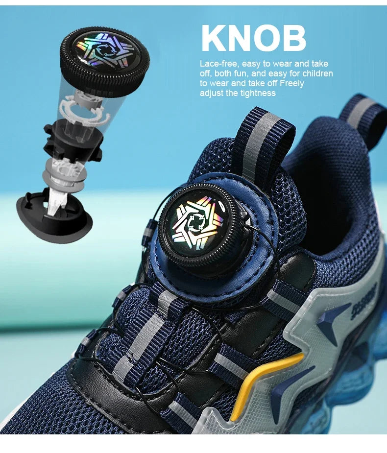 Children Shoes Thick Soled Running Rotary Buckle Kids Sports Casual Tennis For Girls Boys Outdoor Mesh Breathable Unisex Sneaker