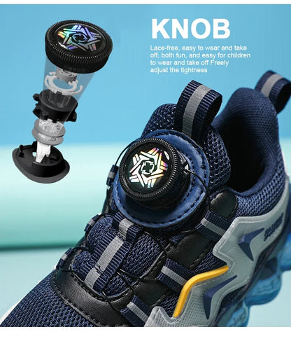 Children Shoes Thick Soled Running Rotary Buckle Kids Sports Casual Tennis For Girls Boys Outdoor Mesh Breathable Unisex Sneaker