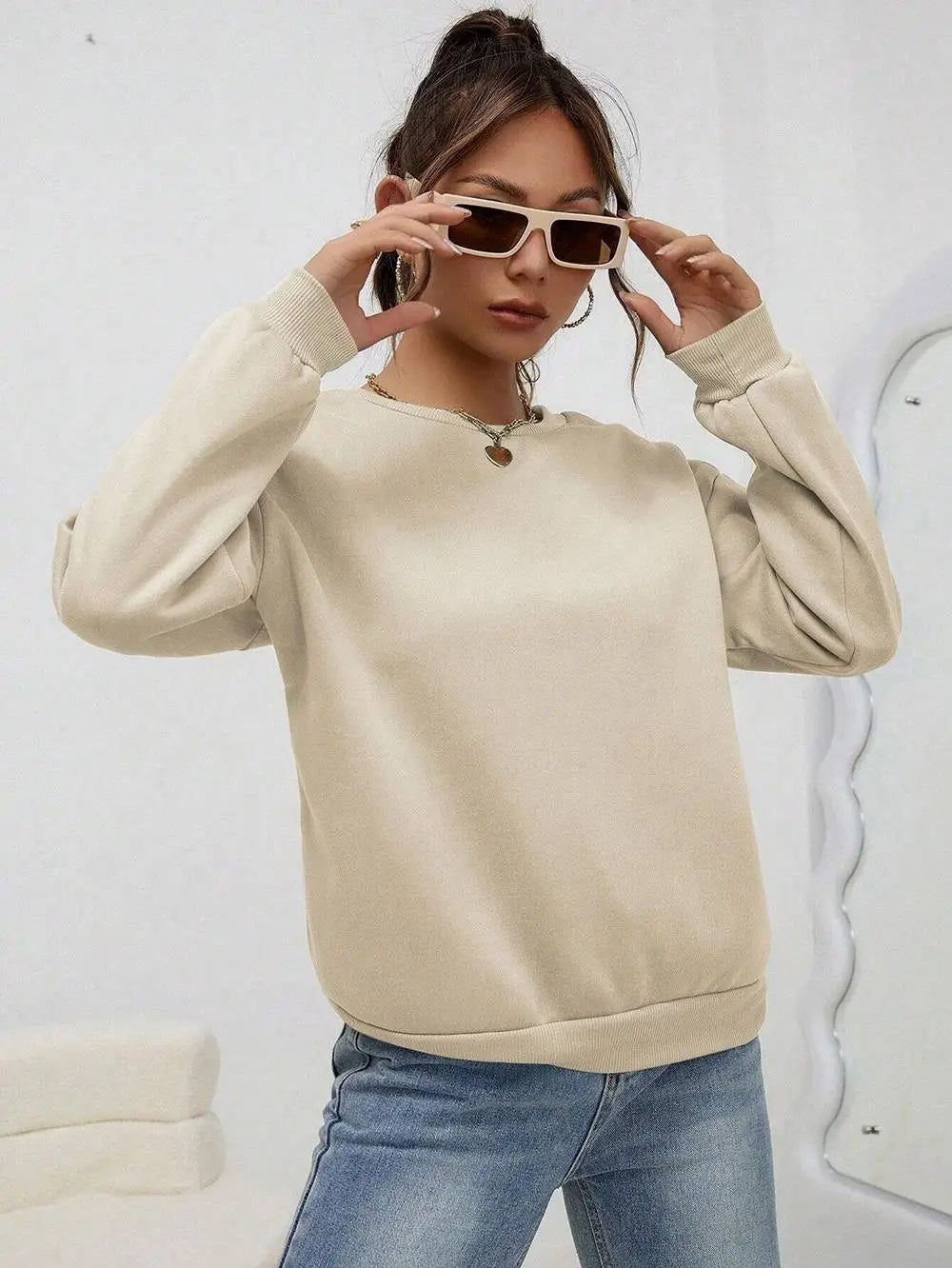 Women’s Casual Solid Color Hoodie – Loose Crewneck Autumn Pullover