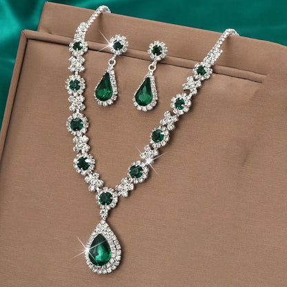 Crisluv™ Bridal Crystal Droplet Necklace &amp; Earrings Set – 3-Piece Elegant Design