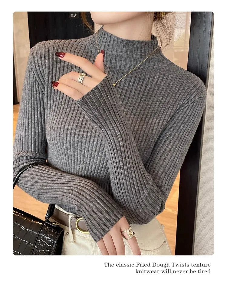 Chic Women’s Turtleneck Knit Sweater – Autumn Winter Slim Pullover