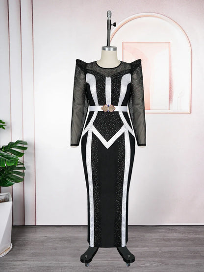 Plus Size African Party Dresses for Women Dashiki Diamond Pleated Long Dress Elegant Turkey Muslim Wedding Evening Gown 2026