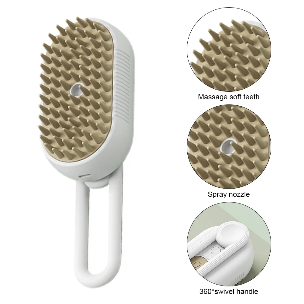 Crisluvᵀᴹ 3-in-1 Pet Steam Brush – USB Rechargeable Cat &amp; Dog Grooming Comb