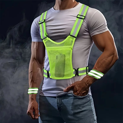 1Pc High Visibility Reflective Adjustable Vest for Running and Night Riding - Stay Safe and Visible in Low Light Conditions