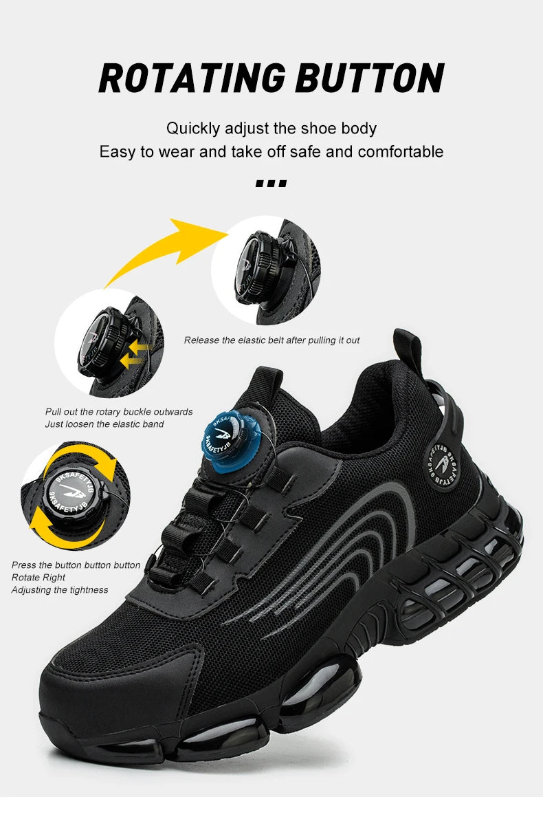 Rotating Button Unisex Safety Shoes Men For Work Sneakers Shoes Puncture-Proof Protective Women Shoes Steel Toe Work footwear