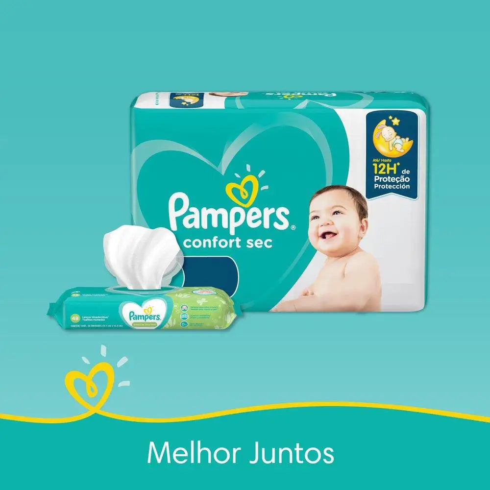 Diaper Pampers Confort Sec Super Size G 60 Units packaging with baby, promoting dry and comfortable diapering.