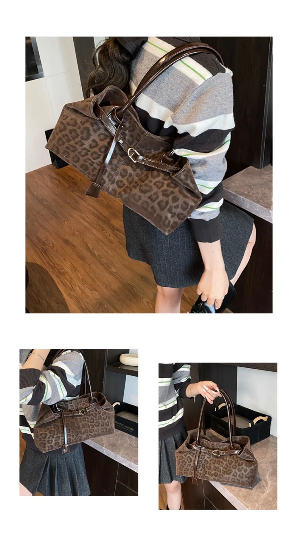 Trendy PU Leopard Print Tote Bag Large Capacity Casual Women&
