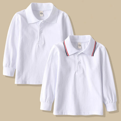 Children Long Sleeve Cotton School Uniform White
