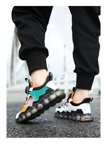 Children Shoes Thick Soled Running Rotary Buckle Kids Sports Casual Tennis For Girls Boys Outdoor Mesh Breathable Unisex Sneaker