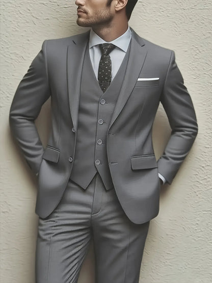 Men’s 3-Piece Suit Set – Jacket, Vest &amp; Pants for Weddings &amp; Formal Events