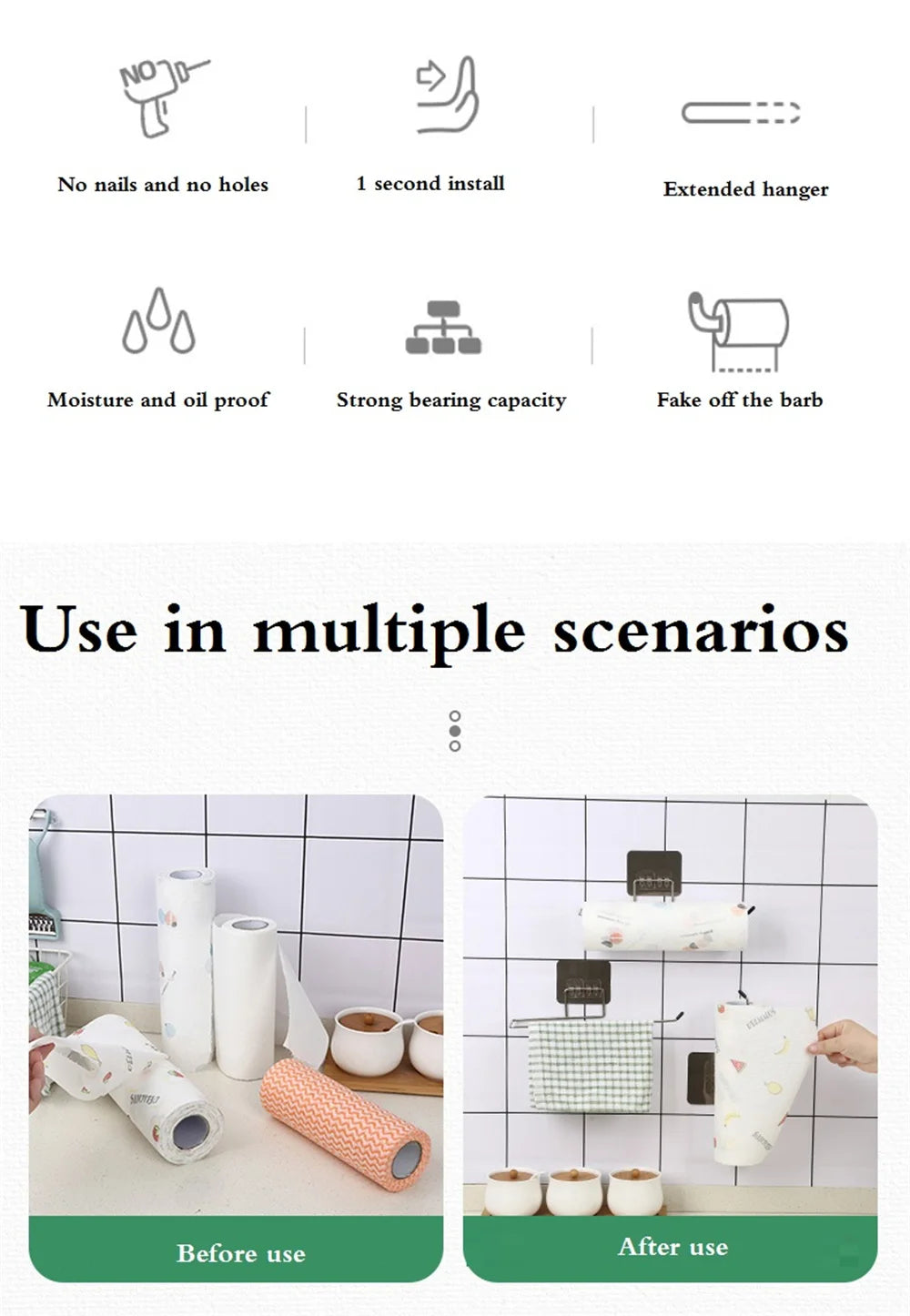 Adhesive Hanging Paper Roll Towel Holder Bathroom Toilet Storage Stand Kitchen Organizer Napkin Rack Stainless Steel Wall Mount