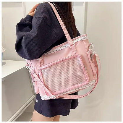 Japan Style Preppy Messenger Bag with Cute Bow Anime Shoulder Crossbody Bag For Sweet JK Girls Tote Bag