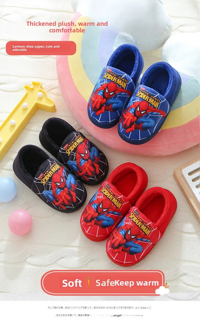 Cartoon Printed Spider-man Cotton Slippers For Children&