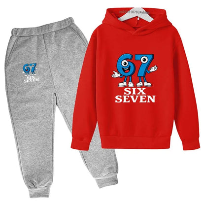 Six Seven Funny Number Cartoon Print Kids Spring Autumn Casual 2Pcs Hoodie+Jogging Pants Tracksuits 2-13Years Boys Girls Clothes
