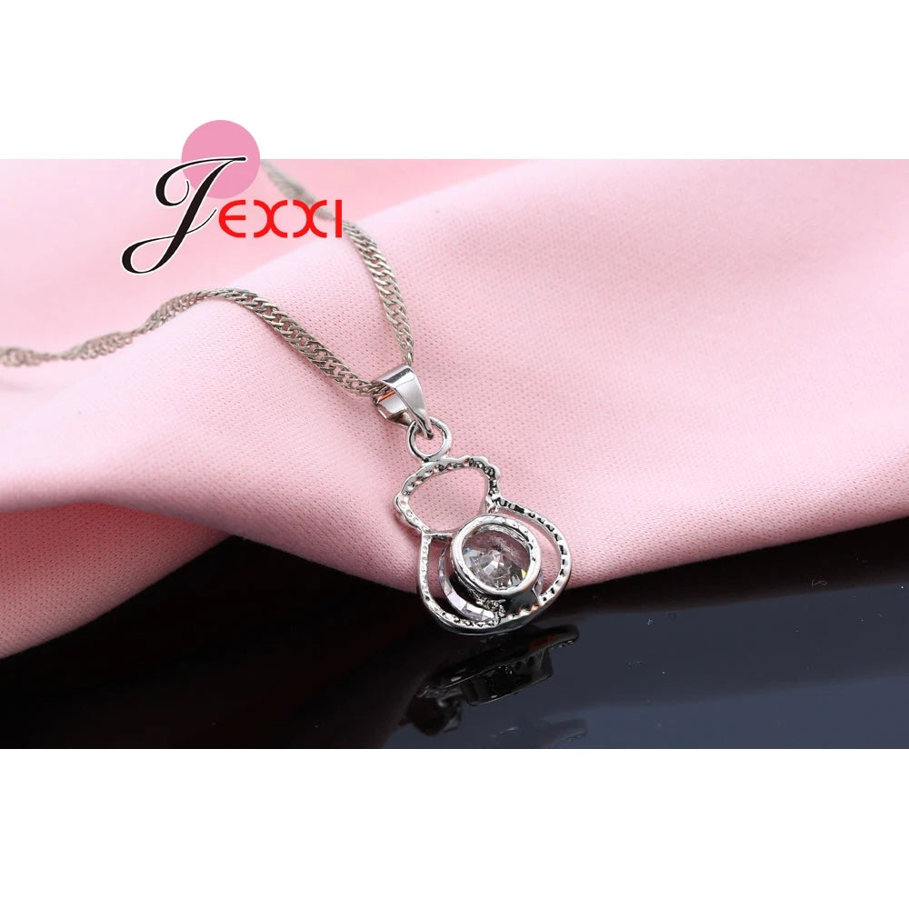 New 925 Silver Color Jewelry Sets Include Rhinestone Necklace Earrings Purse Wedding Anniversary Accessories Gift