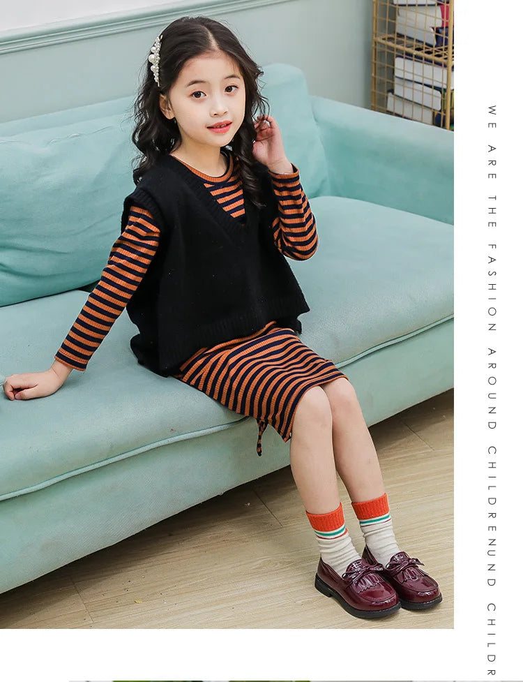 Girls Casual Leather Shoes Kids Flats Tassels with Bow-knot British Style Soft Slip-on Loafers for Wedding Party Bright Skin New