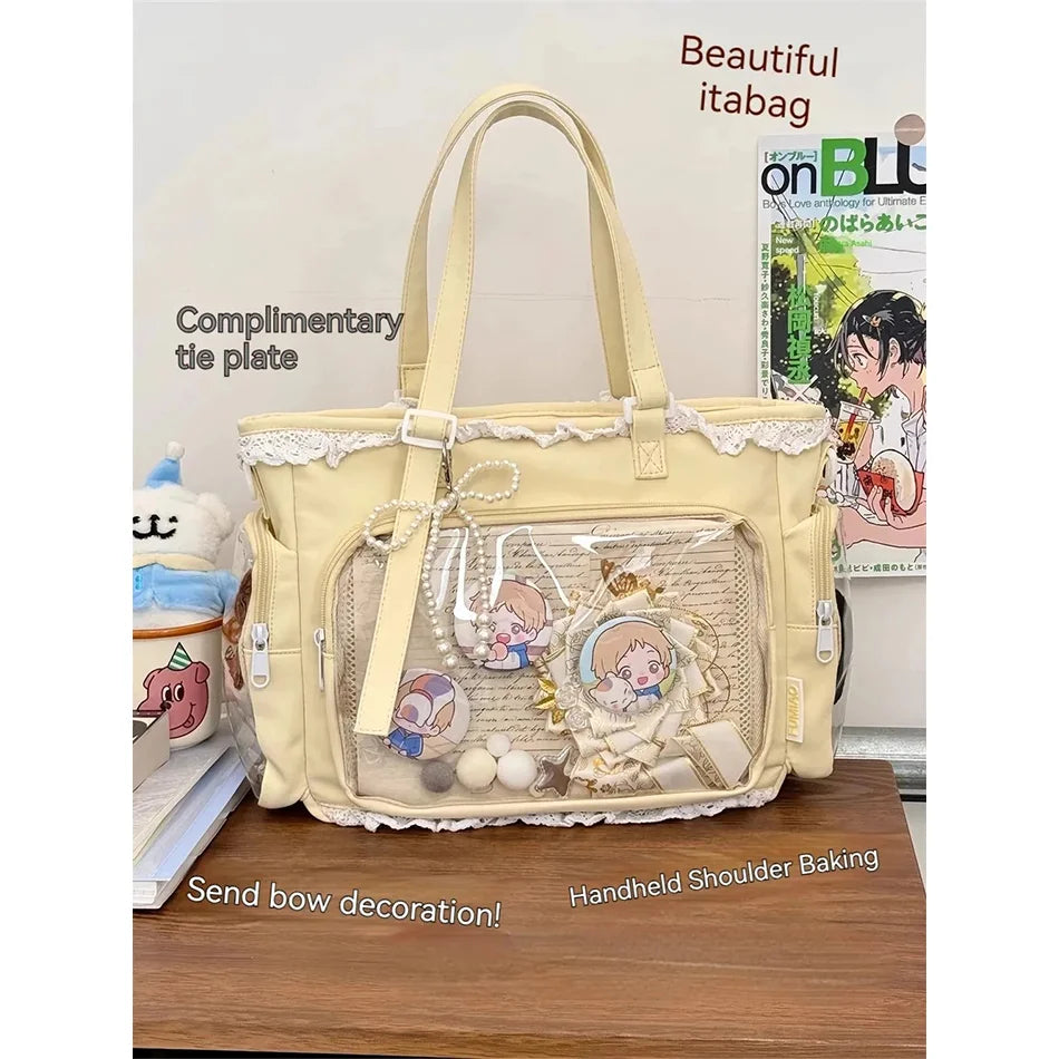 Japan Style Preppy Messenger Bag with Cute Bow Anime Shoulder Crossbody Bag For Sweet JK Girls Tote Bag