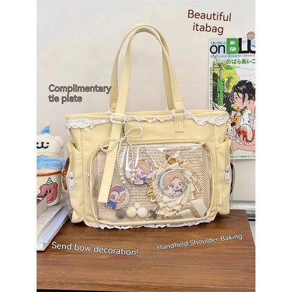 Japan Style Preppy Messenger Bag with Cute Bow Anime Shoulder Crossbody Bag For Sweet JK Girls Tote Bag