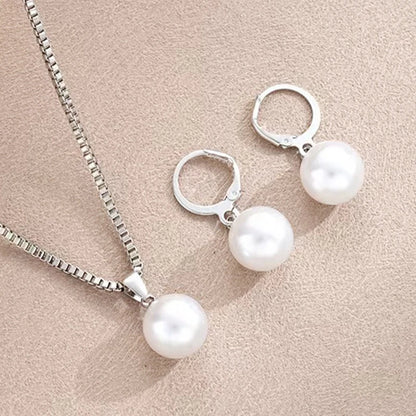 2 Pieces Of Round Pearl Jewelry Set, Earrings, Pendants, Necklaces, Ladies&