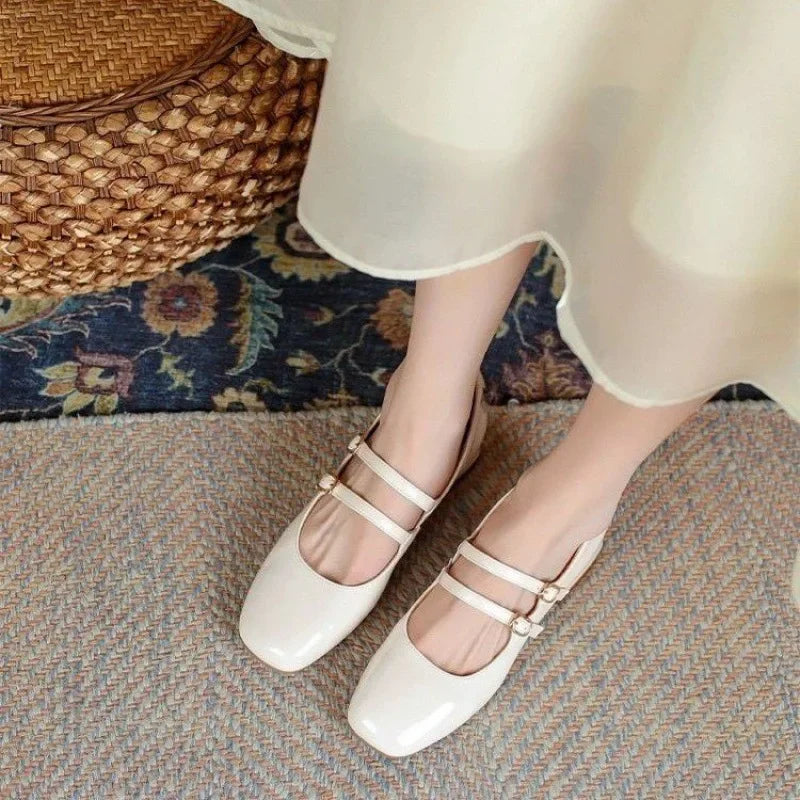 French Patent Leather Mary Jane Shoes – Retro Wine Red Slip-On with Buckle Low Heel