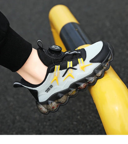 Children Shoes Thick Soled Running Rotary Buckle Kids Sports Casual Tennis For Girls Boys Outdoor Mesh Breathable Unisex Sneaker