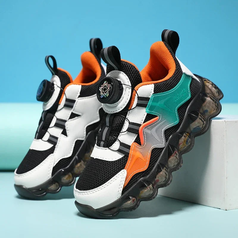 Children Shoes Thick Soled Running Rotary Buckle Kids Sports Casual Tennis For Girls Boys Outdoor Mesh Breathable Unisex Sneaker