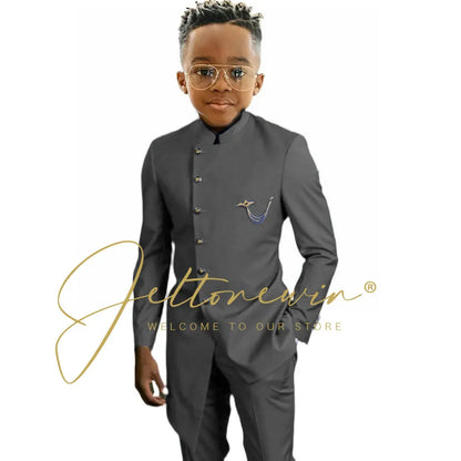 Royal Blue African Design Boys Suits Set For Wedding Formal Tuxedo Kids Costume Piano Performance Children Tailor Made