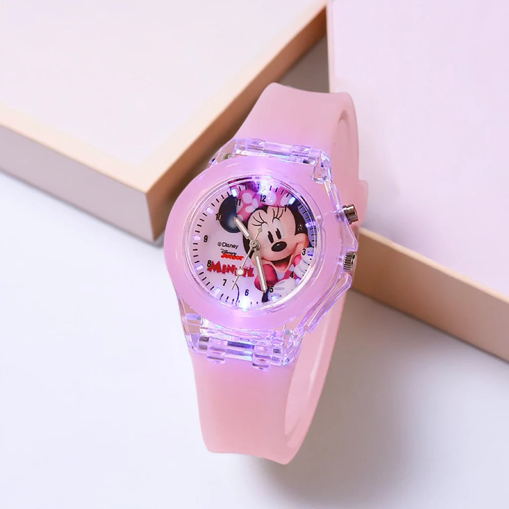 Disney Kids LED Quartz Watch – Mickey Mouse Cartoon Silicone Strap Children Wristwatch