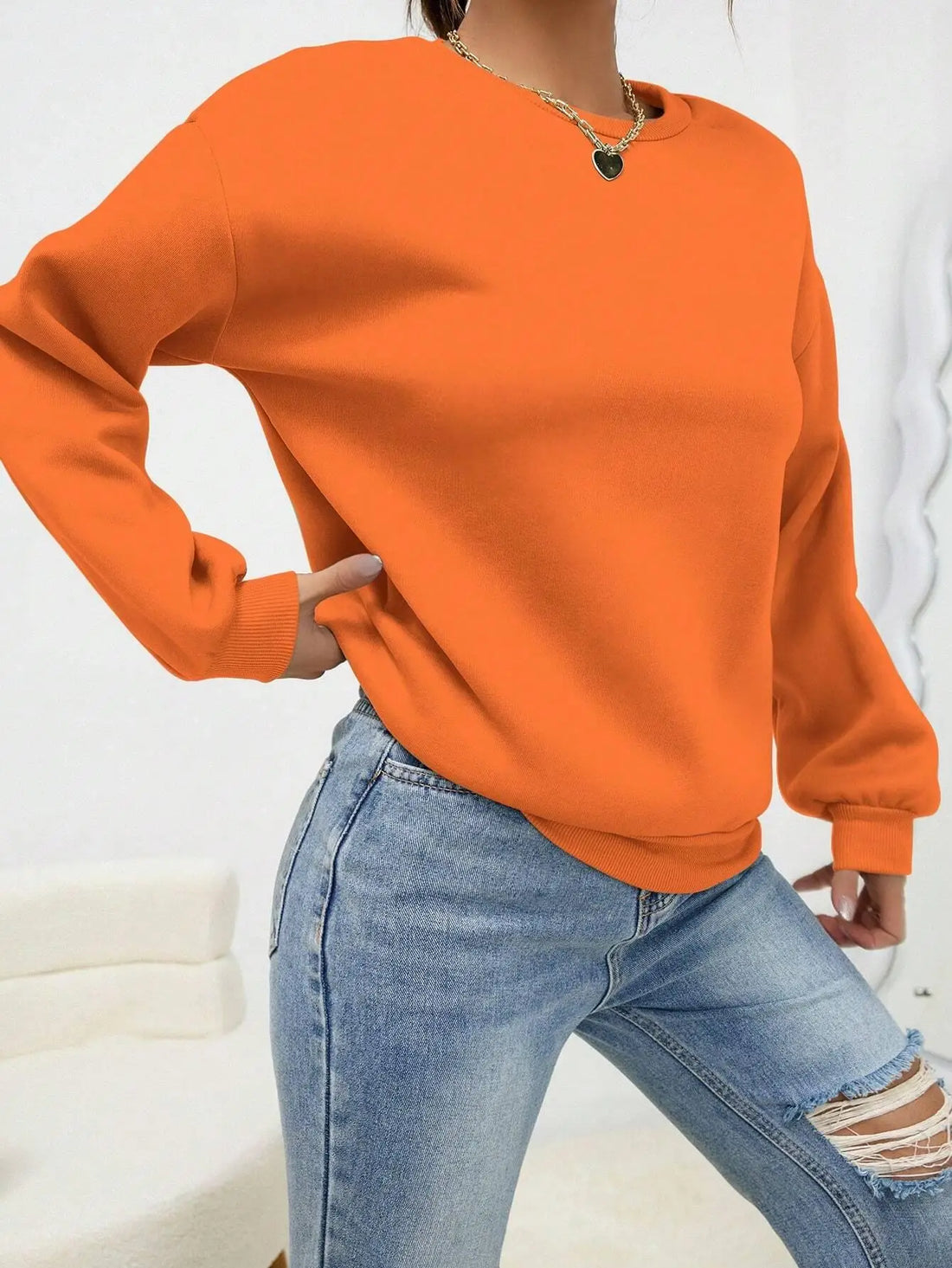 Women’s Casual Solid Color Hoodie – Loose Crewneck Autumn Pullover
