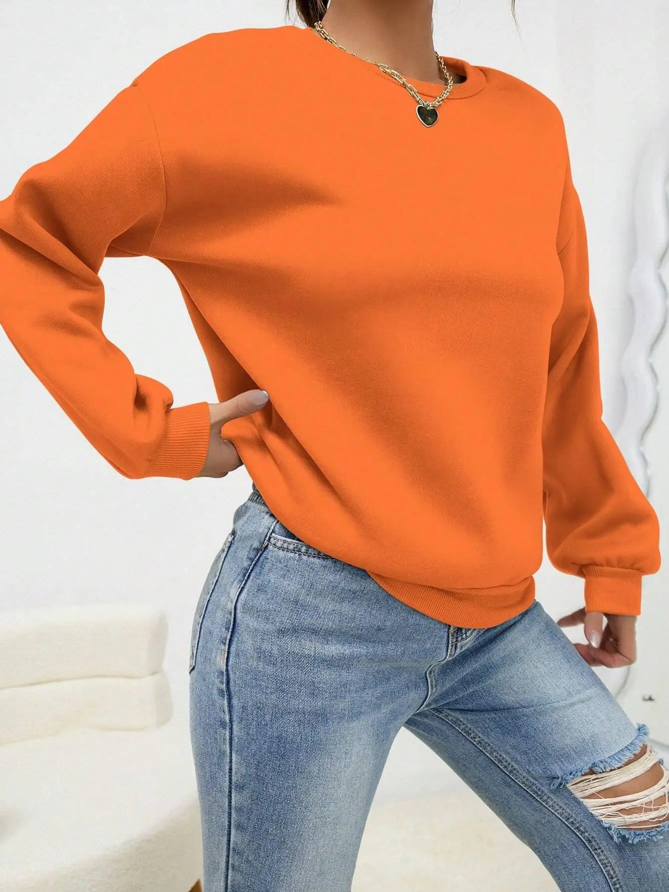 Women’s Casual Solid Color Hoodie – Loose Crewneck Autumn Pullover