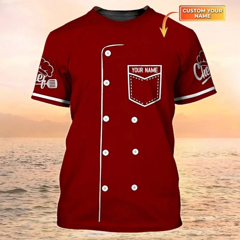 Chef Uniform Pattern T Shirt For Men Customized Name 3D Printed Tees Harajuku Short Sleeve Baggy Street Tops Cool T-shirts