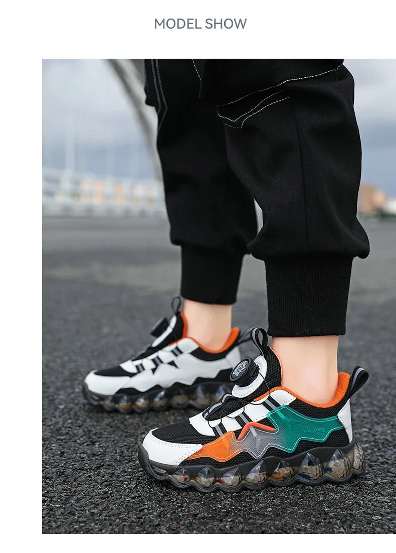 Children Shoes Thick Soled Running Rotary Buckle Kids Sports Casual Tennis For Girls Boys Outdoor Mesh Breathable Unisex Sneaker