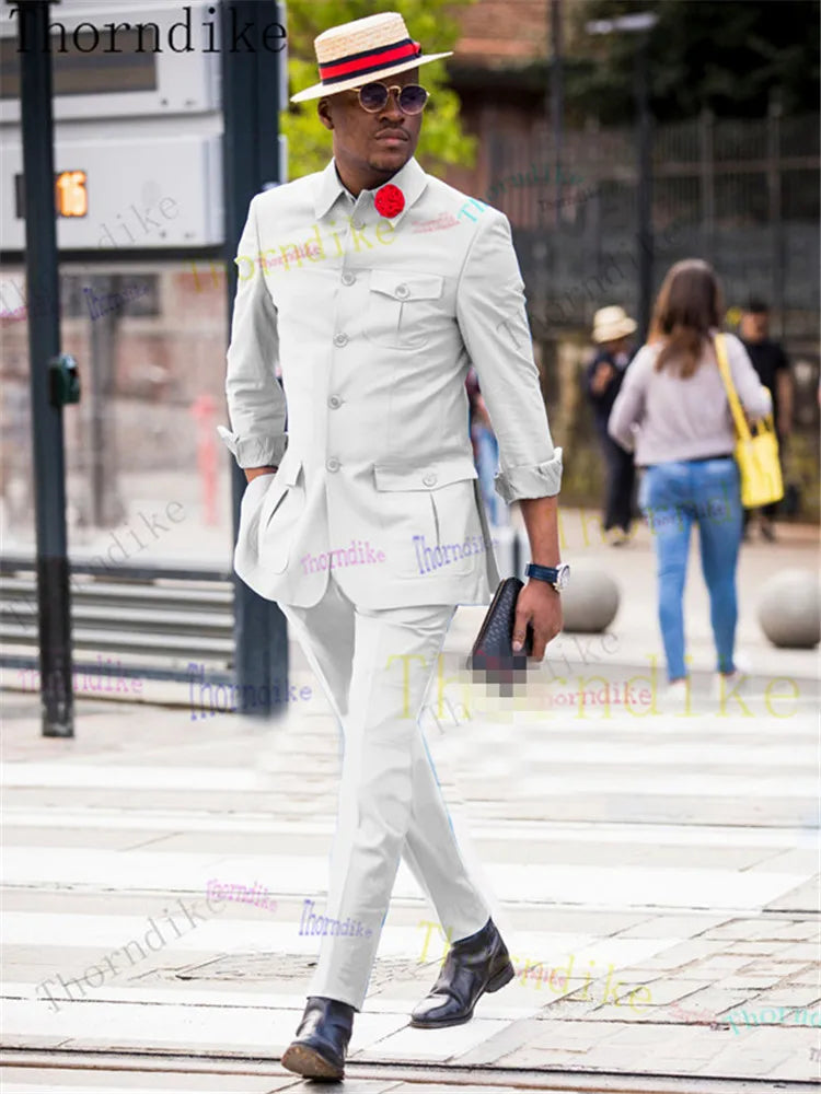 Thorndike Latest Affrica Classic Jacket Pants Designs Suits For Wedding Slim Fit Formal Set Men Groom Tuxedo Prom Costume Homme